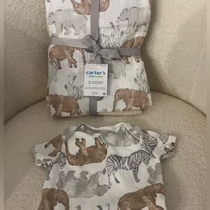 Carter's Animal Print Onsie and Swaddles